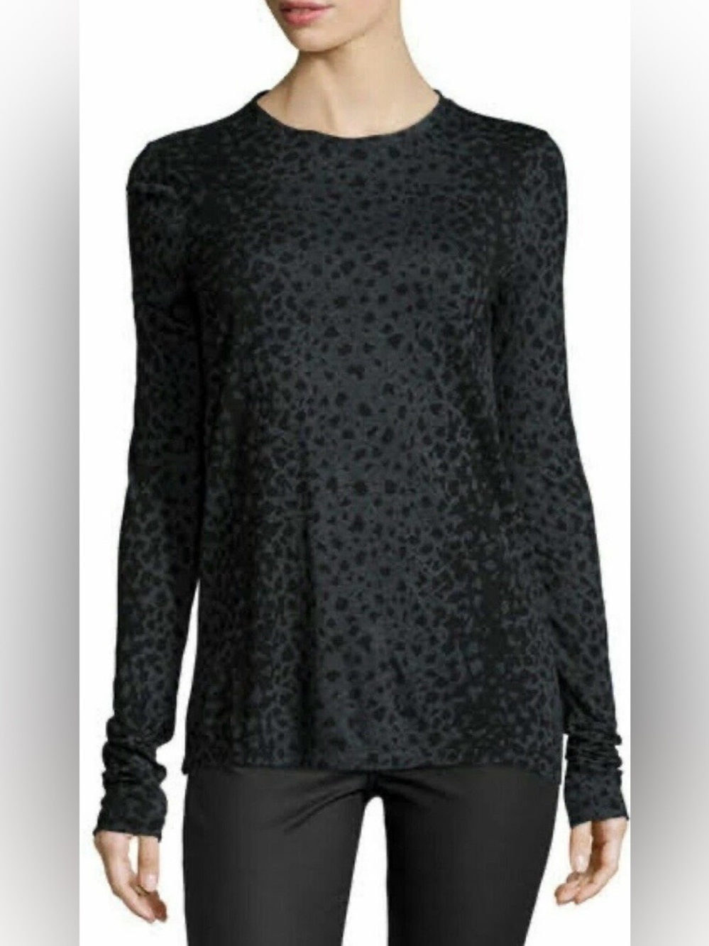 Vince Gray Leopard Print Semi Sheer Top Size L 100% Viscose Quiet Luxury